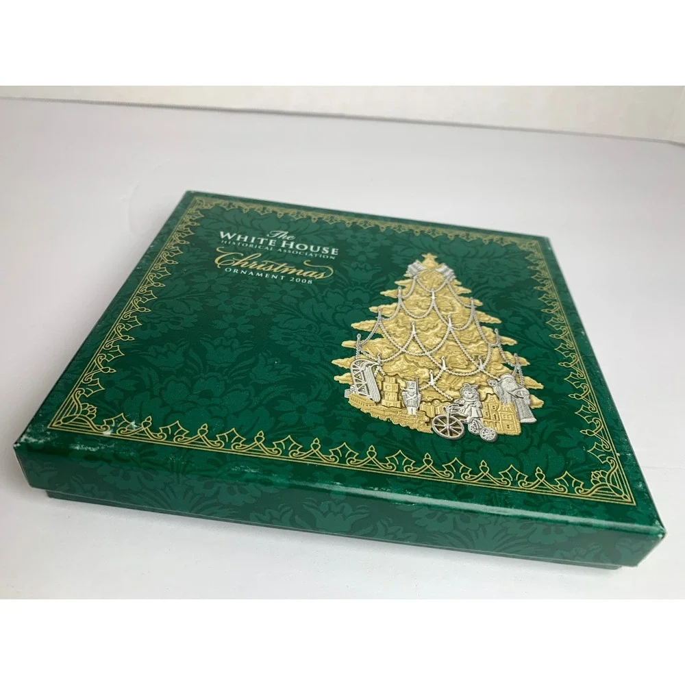 White House Christmas Ornament 2008 Benjamin Harrison Tree  Gold‎ Original Box